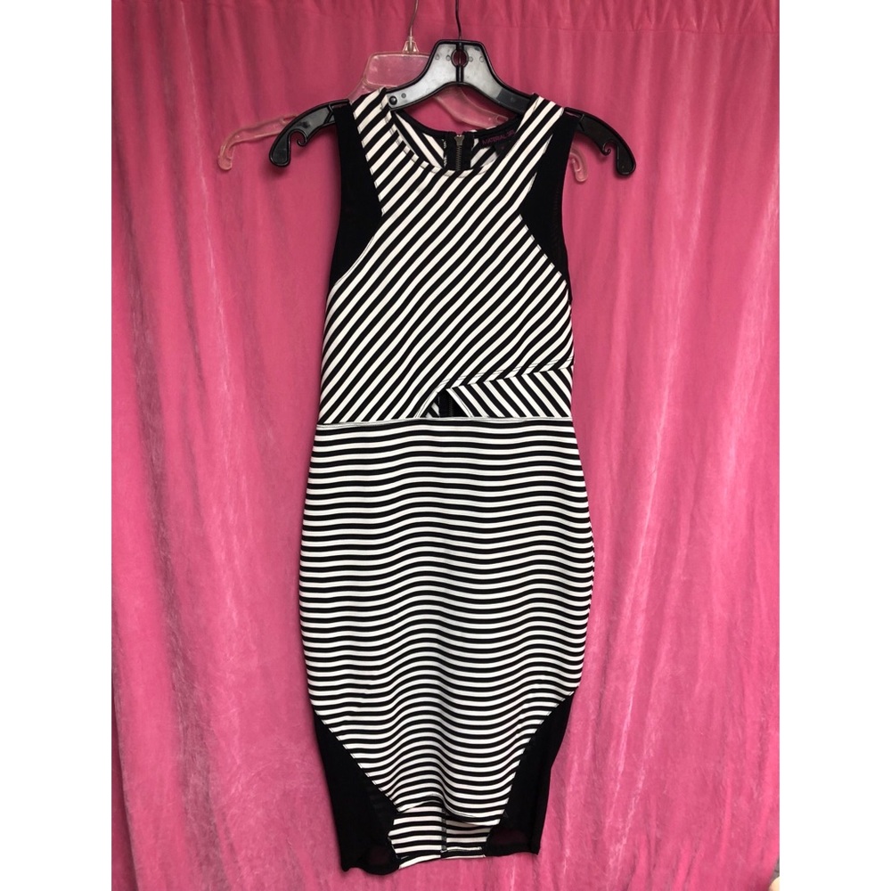 Black & white striped cocktail dress.